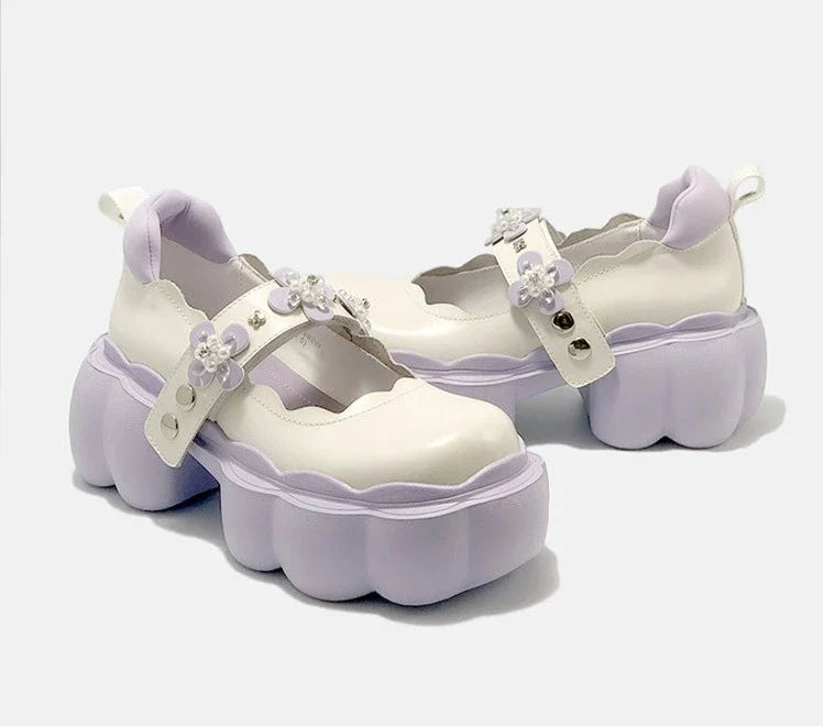 woloong Womens Lolita Flowers Bowknot Gothic Punk Shoes Creepers Pumps Japanese Harajuku Platform Girls Round Toe New