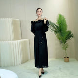 Popular trade women's clothing heavy industry rose three-dimensional flower splicing mesh pleated dress dress big swing dress