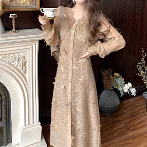 2025 Autumn new  knitted dress gentle wind beautiful fairy dress temperament small bottom dress