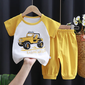Summer Children's Cotton Short Sleeve Suit Children Half Sleeve Shorts Boys and Girls Children's Clothing Summer Clothes Baby T-shirt 0-7 Years Old