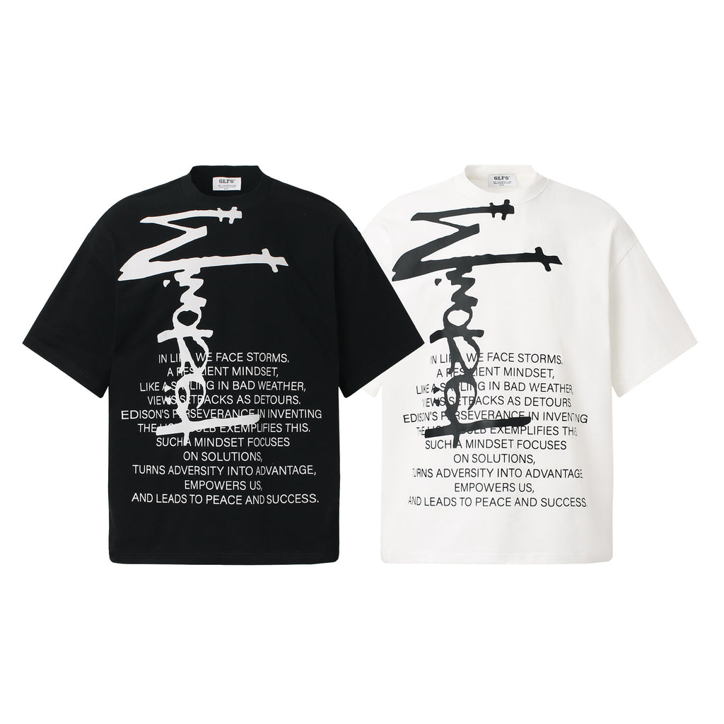 2025 GT105 2025n Street 2025 Summer Abstract Text Map High Sense Design Men's Loose Crew Neck Short Sleeve T-Shirt