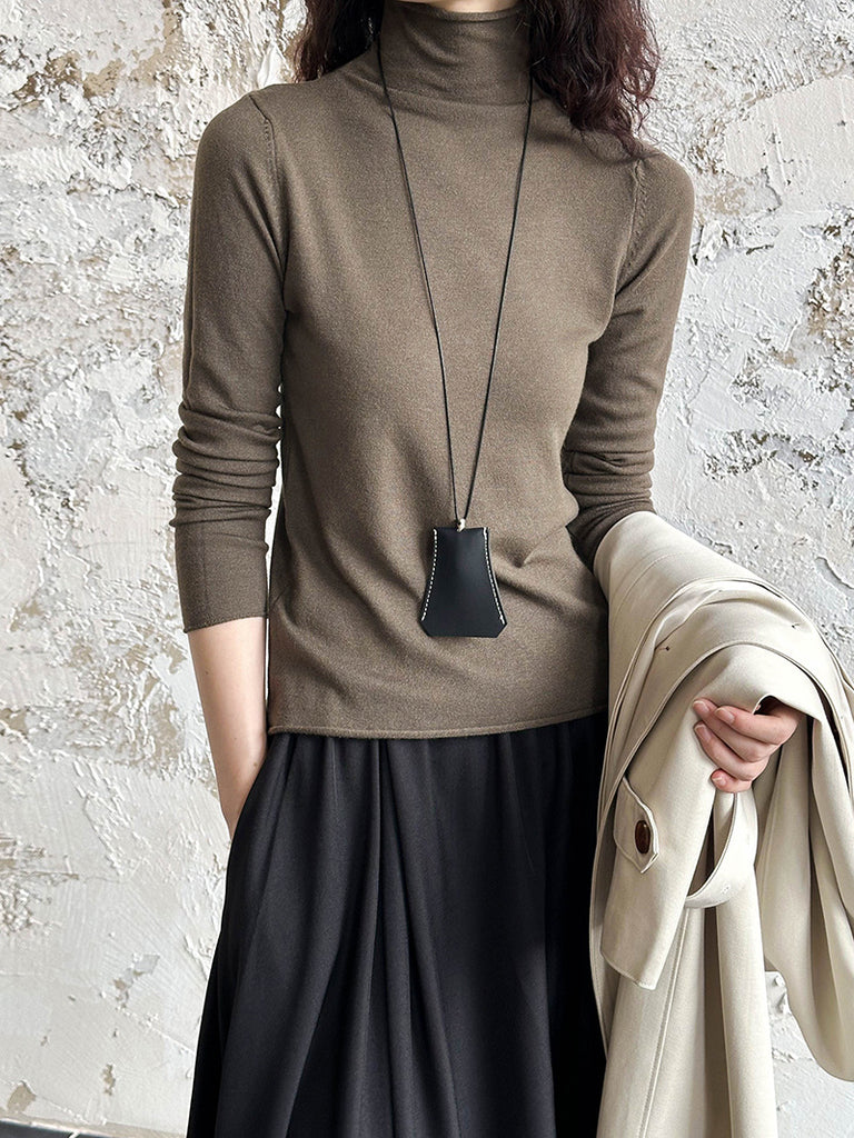 2025 popular autumn new top Korean version semi-turtleneck knitted sweater with semi-turtleneck bottoming shirt 909-2