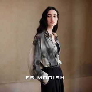 2025 ES MODISH spring new temperament  retro sudden long-sleeved shirt jacket women's loose and thin top