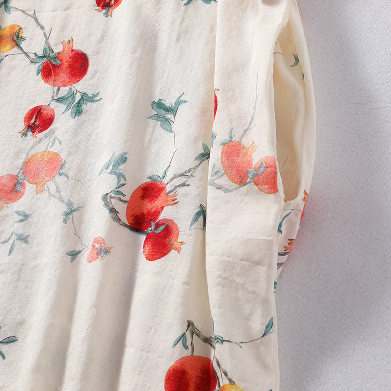 summer new temperament national style literary pomegranate printing Chinese style improved cheongsam loose retro dress women