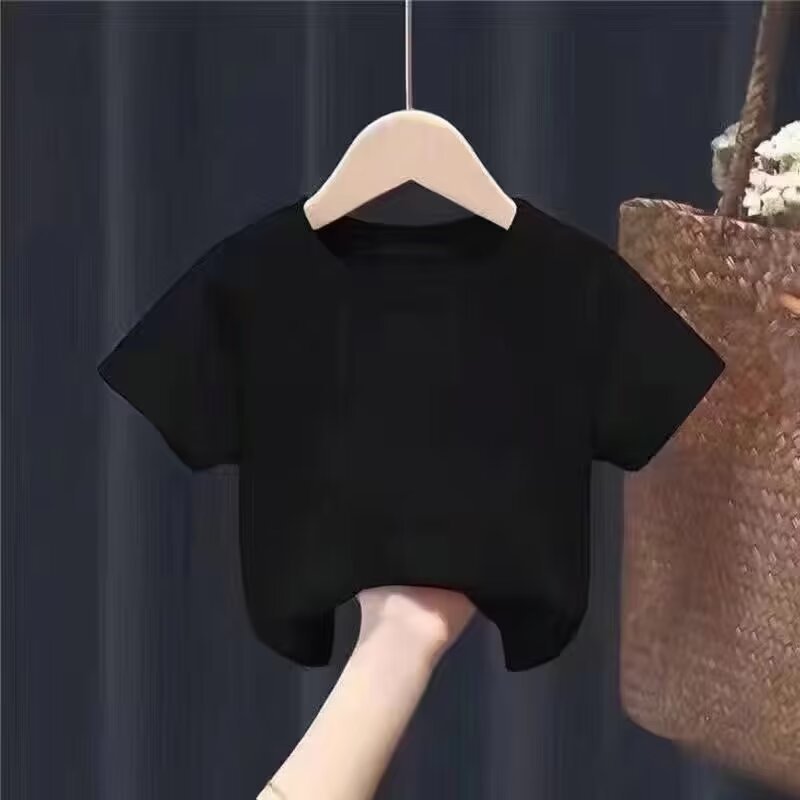 Summer Boys' Half Sleeve T-shirt Kindergarten Primary School Children's Solid Color Short-Sleeved Shirt Children's Summer Bottoming Shirt
