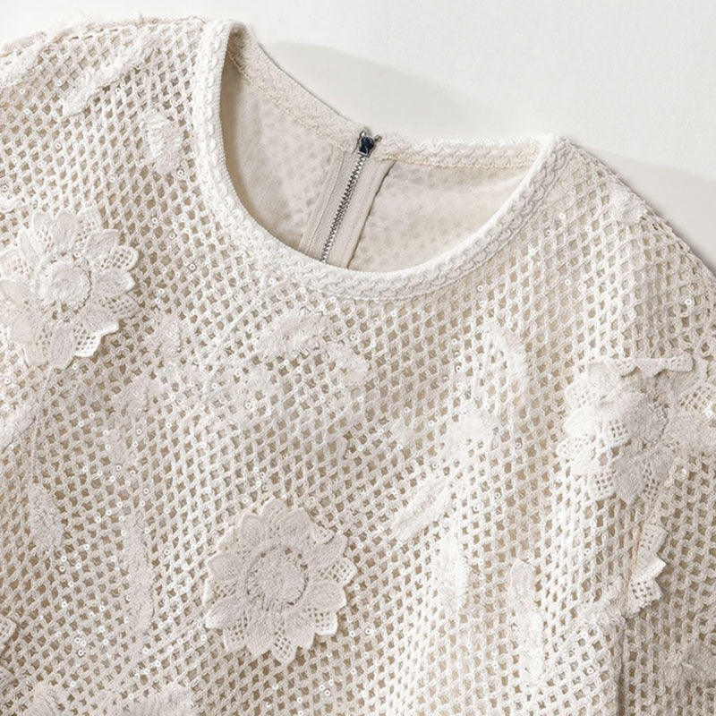 2025 summer new high-end fashion hollow mesh temperament versatile shirt women's high-end top N3010