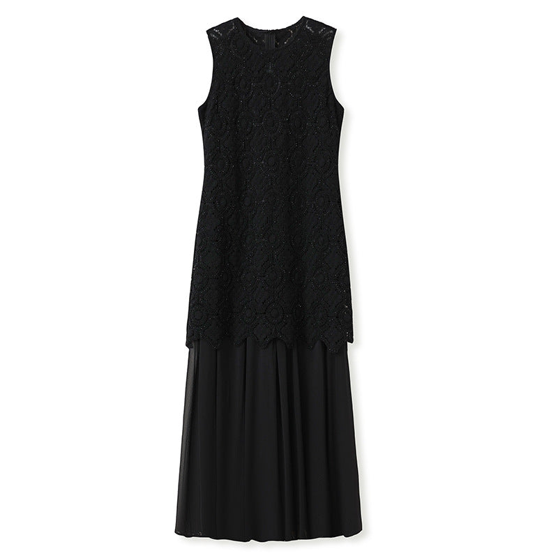 summer fashion rope embroidery splicing dress women's high-end new Chinese style retro temperament design long dress N4025