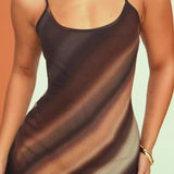 GOOSUDU New summer new 2025 style printing gradual change sexy slim knitted suspender skirt straight high elastic Spice Girl long dress