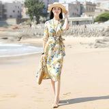 Floral dress summer  new temperament V-neck small fresh printed skirt seaside vacation skirt women