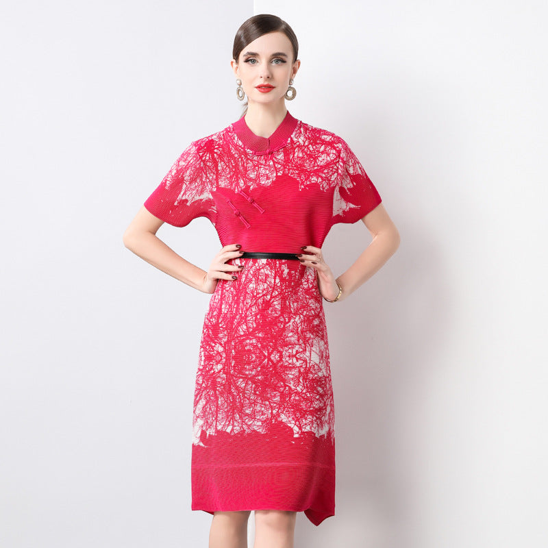 Mom summer dress  new women's summer new Chinese red skirt middle-aged and elderly large-size improved cheongsam