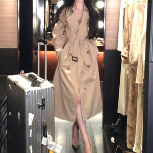 2025 popular autumn new classic senior commuter casual loose lazy style khaki long waist trench coat