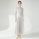 2025 Pleated suit women's fashion high-end women's clothing spring and autumn new hardware girl crew neck T-shirt top fashion skirt