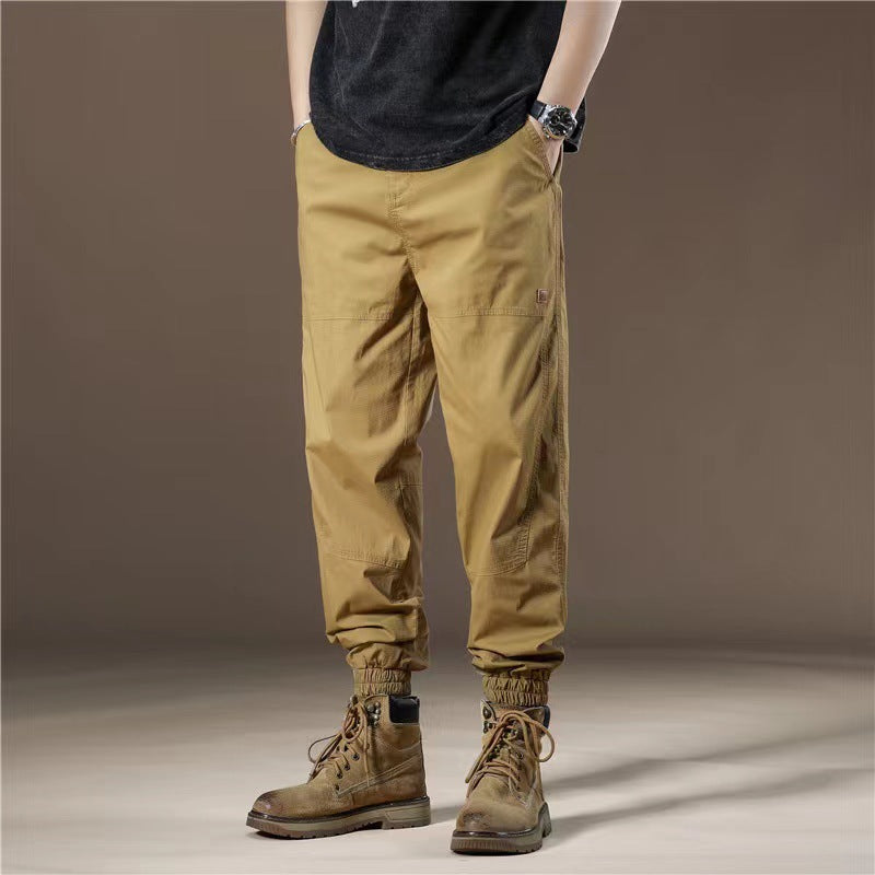 GOOSUDU American Style Overalls Men's Summer Pure Color All-Matching Casual Pants Loose Tactical Pants Men Trendy Brands Mid Waist Ankle-Tied Trousers
