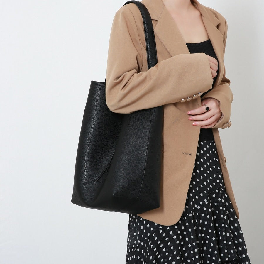 GOOSUDU 2025 Guangzhou genuine leather large-capacity women's bag 2022 tote bag minimalist cowhide bucket shoulder bag portable underarm bag