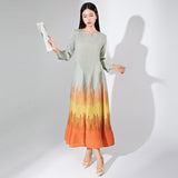 2025 Processing Customized Hot Trade Women's Clothing New Long Sleeve Printed Crew Neck Dress  Folded Long A-shaped Dress