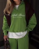 New spring and autumn new suit long-sleeved semi-zipper solid color loose fashion sweater suit