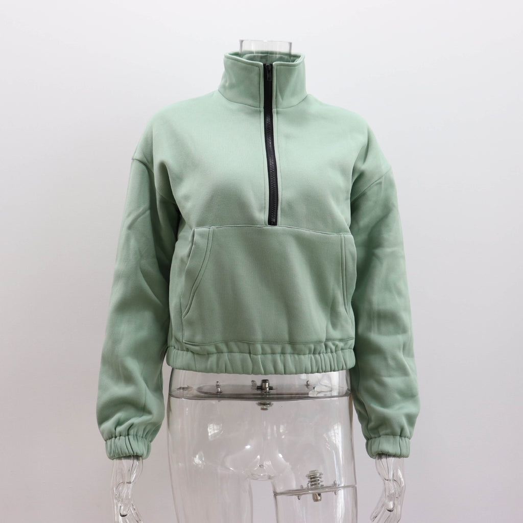 GOOSUDU New  autumn new solid color sweater women's clothing, 2025 style cross-border loose zipper collar long-sleeved top