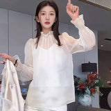 2025 New Chinese Style Crew Neck Solid Color Button Shirt Loose Mulberry Silk Niche Premium Top N2021