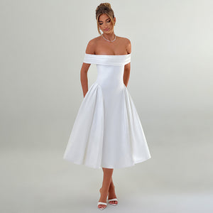 2025 style New popular autumn new product fashionable and sexy one-word collar temperament elegant solid color tube top dress