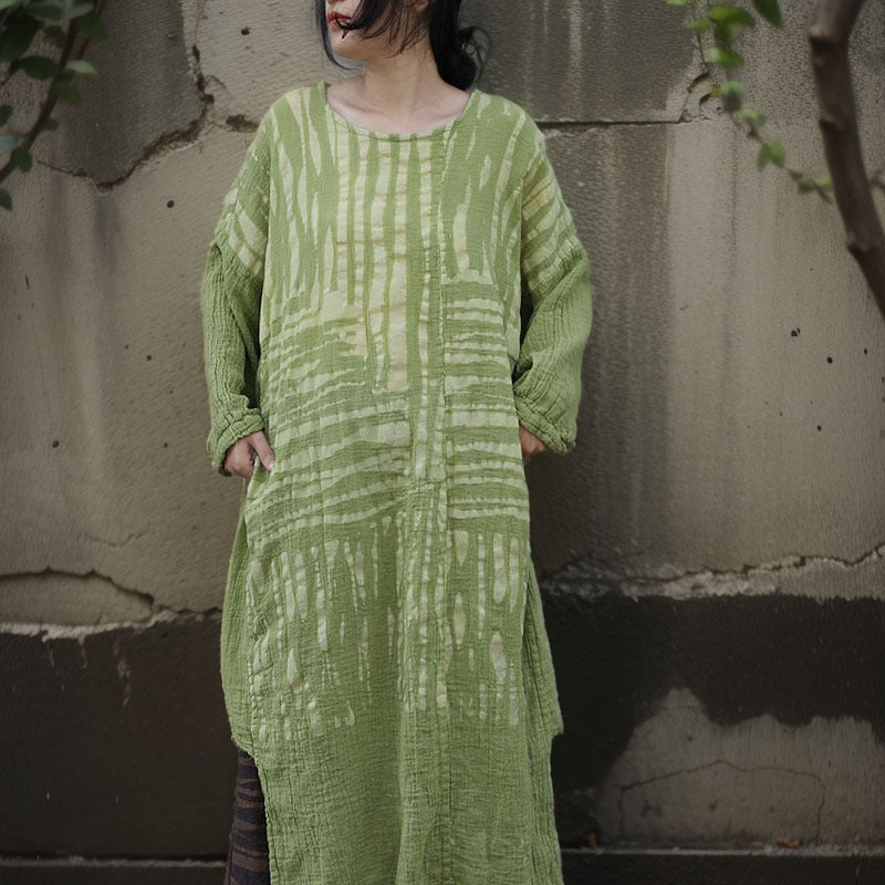 Shan Qian Nianyi, spring Mori cotton and linen medium and long dress with small literary texture and fresh hand-rubbed striped dress