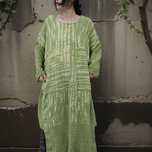 Shan Qian Nianyi, spring Mori cotton and linen medium and long dress with small literary texture and fresh hand-rubbed striped dress