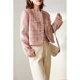 2025 Wool pink small fragrant coat, spring and autumn new tweed  spring short coat top women's wholesale