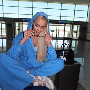 casual sports suit women's spring and autumn new casual loose sports hooded zipper sweater trousers suit women