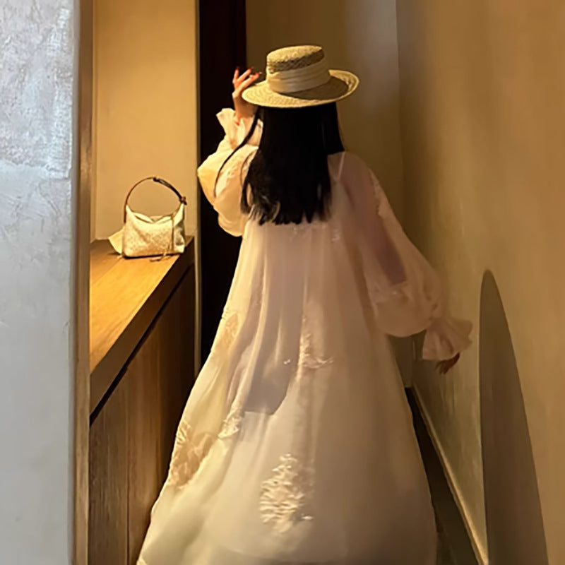 Spring and summer new  embroidery silk design temperament long dress female vacation celebrity style dress N3086