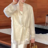 2025 spring new Chinese style flower and bird embroidered mulberry silk shirt white loose outer top women's M3074