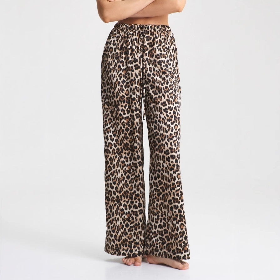 Popular, , New  summer new explosive leopard print casual wide-leg pants elastic waist woven trousers
