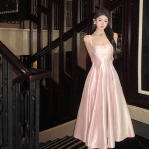 2025 Cold pink satin princess dress pure desire daughter suspender banquet birthday dress long skirt sexy dress