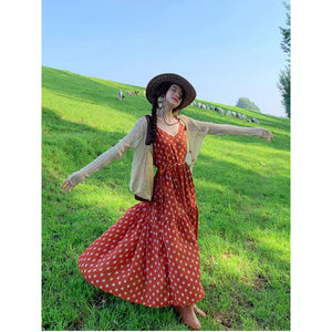 Yunnan travel photo wear women's clothing high sense dopamine desert red dress  summer new