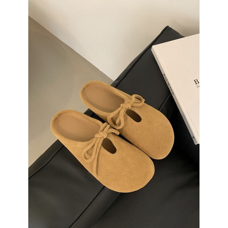 2025  Thick-bottomed Birkenstock bag head half slippers women's outer wear half tray popular autumn lace-up pregnant women non-slip ugly Bokentide