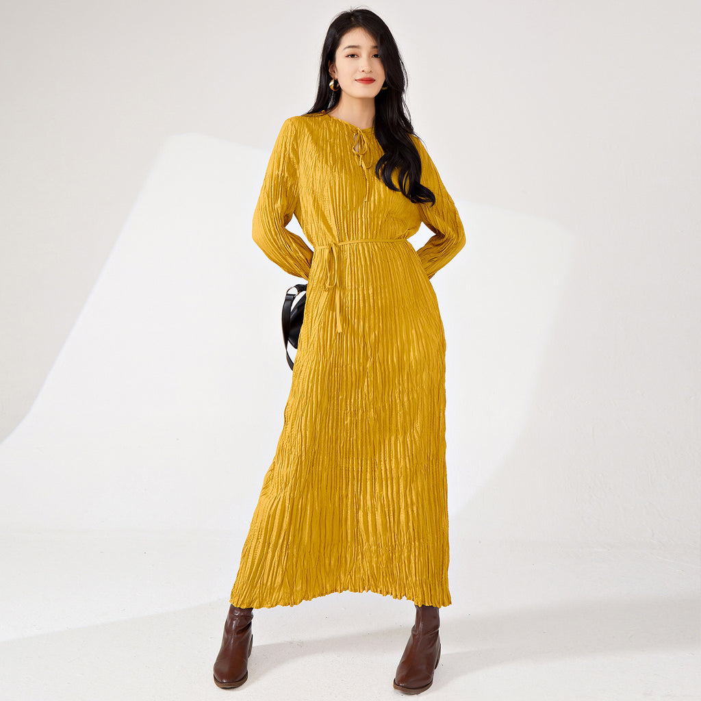 2025 Nanyou high-end women's clothing long-sleeved dress spring and autumn women's design irregular pleated skirt long high-end sense