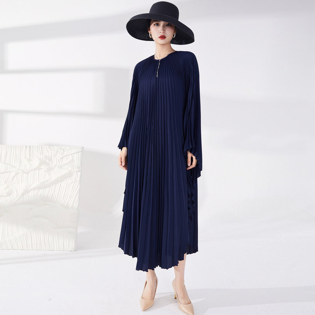 2025 hot-selling dress women's design sense loose bat sleeve long one-piece dress 2025 Popular trade women's pleated skirt
