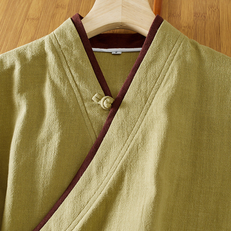 Chinese style top improved hanfu shirt women's  spring literary loose zen tea clothes cotton and linen top women