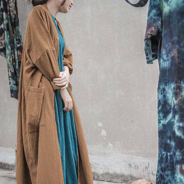 Shan Qian Nianyi design, autumn and winter linen cotton loose style cardigan versatile literary style button coat