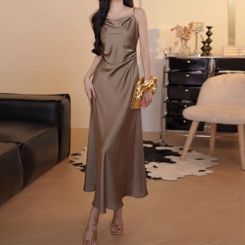 Style Temperament Sling Dress Women's High-Quality Summer 2025 New High-End Exquisite Waist-Slimming Long Dress