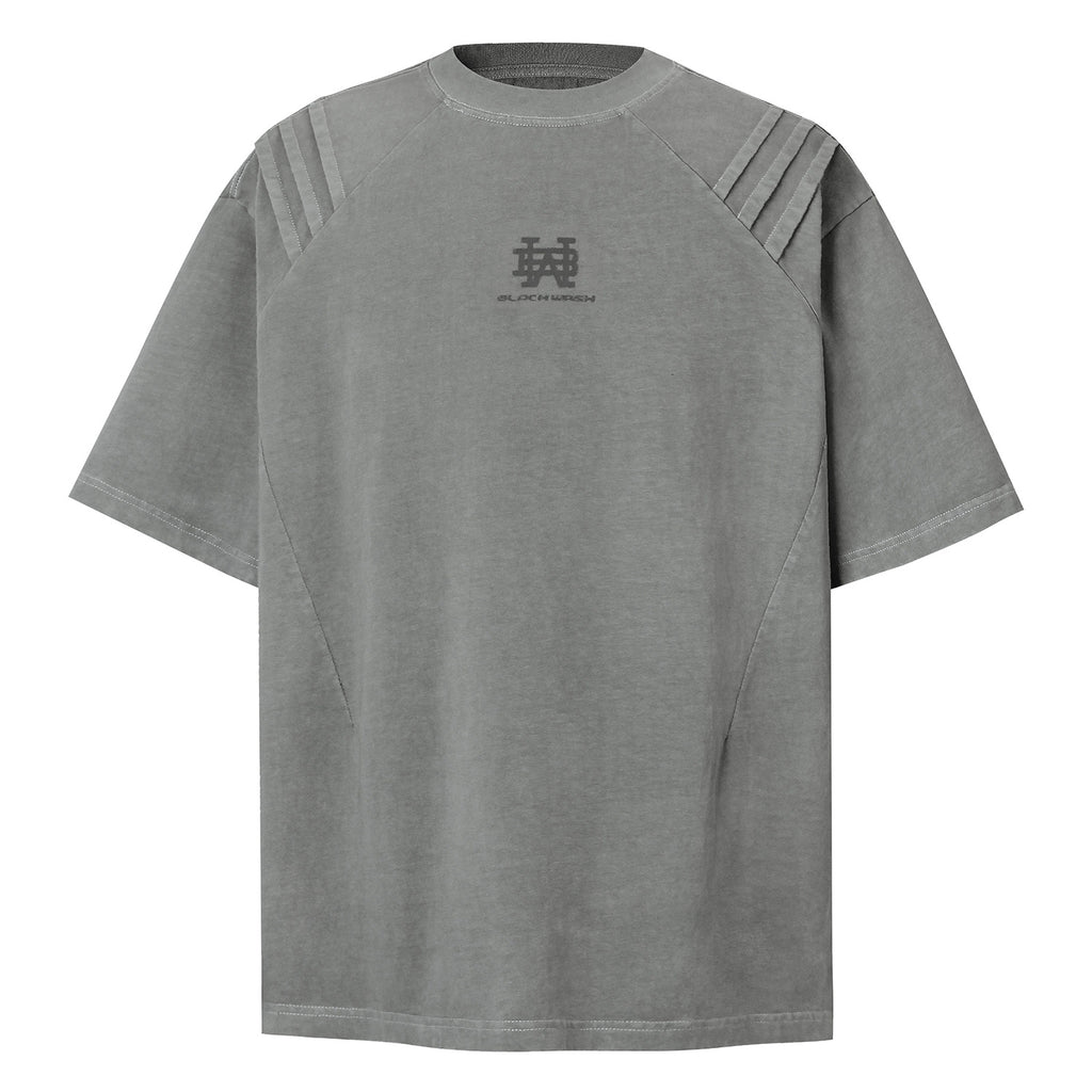 2025 9512 2025n Street 2025 Summer Irregular Design Deconstruction Men's Washed Premium Sense Neutral Short Sleeve T-Shirt