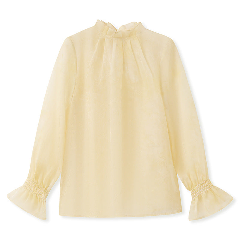 2025 New Chinese Style Crew Neck Solid Color Button Shirt Loose Mulberry Silk Niche Premium Top N2021