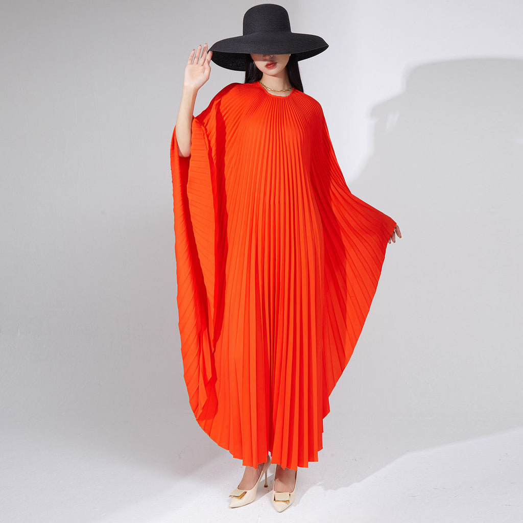 2025 hot-selling dress women's design sense loose bat sleeve long one-piece dress 2025 Popular trade women's pleated skirt