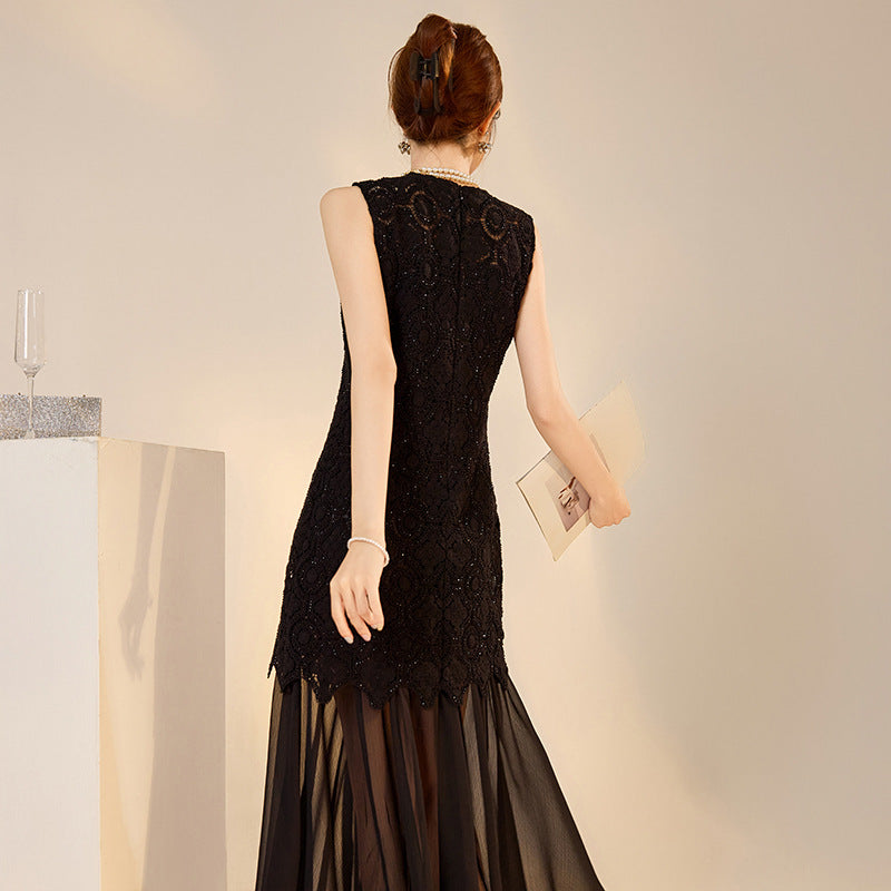 summer fashion rope embroidery splicing dress women's high-end new Chinese style retro temperament design long dress N4025