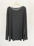 2025 ES MODISH Spring New Product Premium Versatile Knitted Top Loose Casual Stripe Long Sleeve Tencel T-Shirt Girls