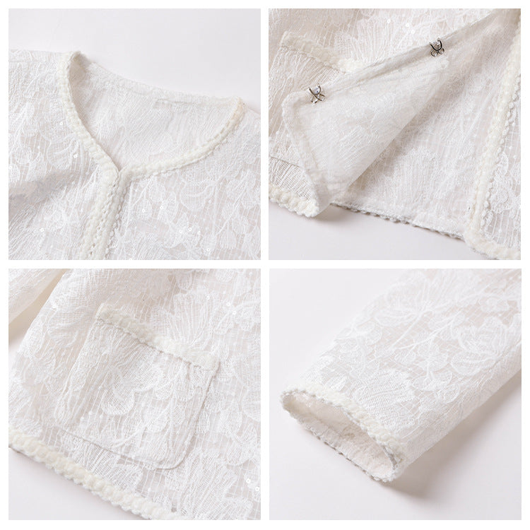 high-end niche gentle temperament socialite style lace embroidered short coat black beaded skirt M2012