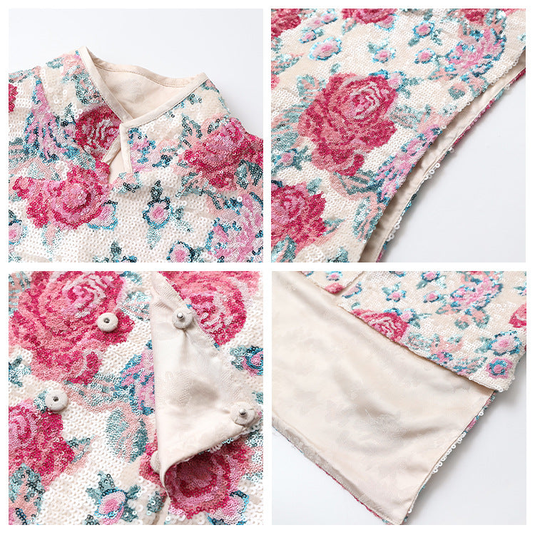 New Chinese style national style 2025 new unique embroidery design peony vest half-length dress set N1035