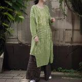 Shan Qian Nianyi, spring Mori cotton and linen medium and long dress with small literary texture and fresh hand-rubbed striped dress
