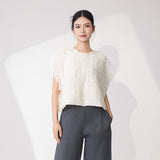 2025 2025 summer new women's pleated T-shirt design sense hand-pleated solid color casual commuter versatile top