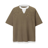 2025 8571 2025n street 2025 summer fake two pieces metal design men's loose senior sense neutral short-sleeved T-shirt