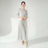 2025 Pleated suit women's fashion high-end women's clothing spring and autumn new hardware girl crew neck T-shirt top fashion skirt