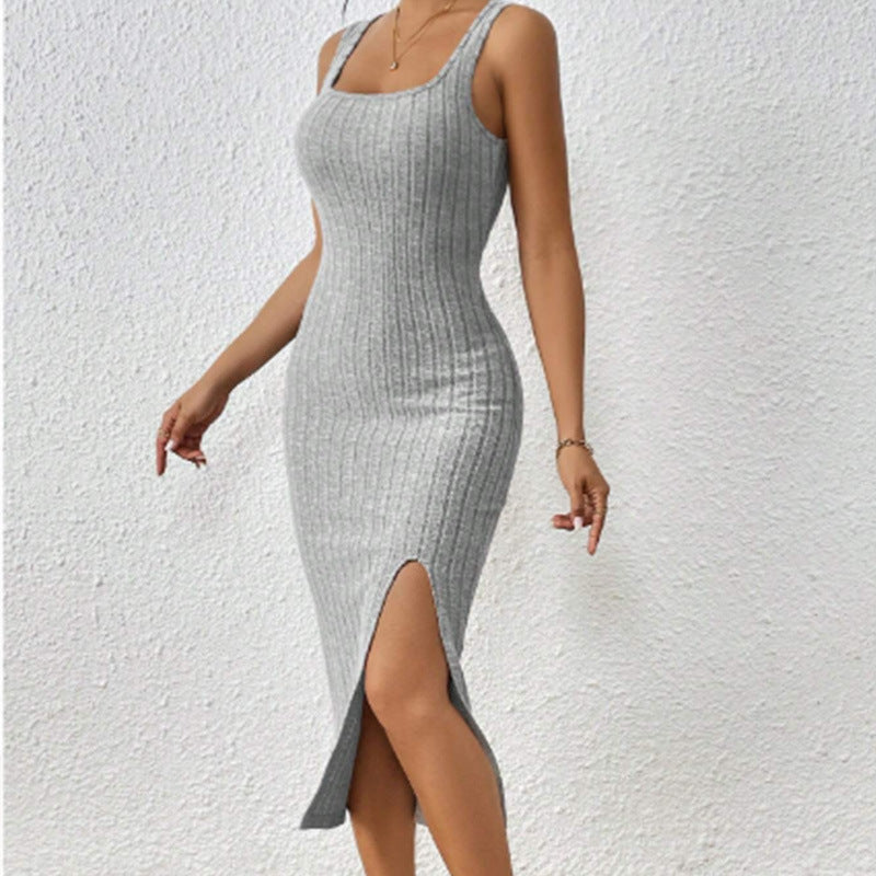 Sexy Sheath and Fitted Waist Dress  European and American Style Spring and Summer New Sleeveless Vest Long Dress